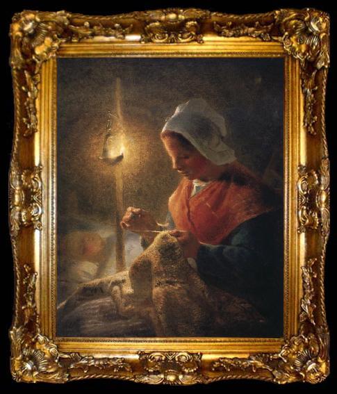 framed  Jean Francois Millet Woman sewing by lamplight, ta009-2